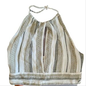 ROXY Green Cotton Striped Smock Back Cropped Halter Top Size XS